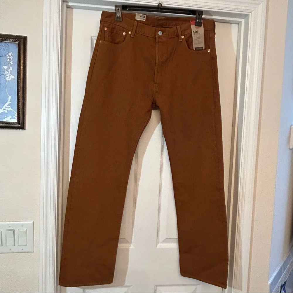 Levis 501 Jeans Original Button Fly Color Mustard Brown Size 36x32 or 33x32 🆕 - Picture 3 of 11